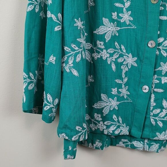 Soft Surroundings Embroidered Isla Verde Linen Blend Button Front Tunic Top NWOT - Picture 4 of 13